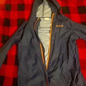 Columbia Boy’s Navy Blue w Orange Windbreaker Coat Jacket Full Zip Hood Nylon M
